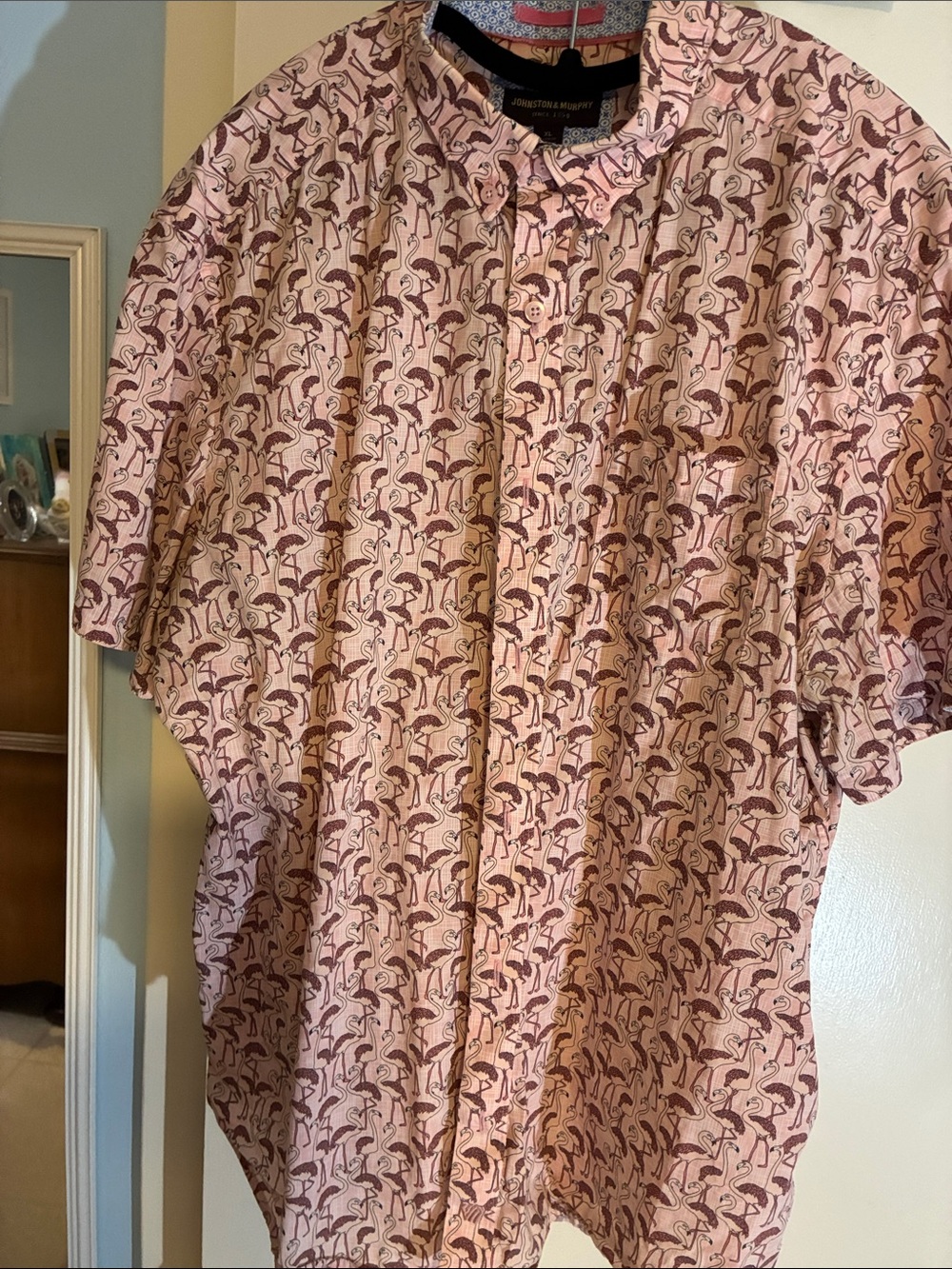 Johnston & Murphy Pink Flamingo Print Shirt with Blue Accent